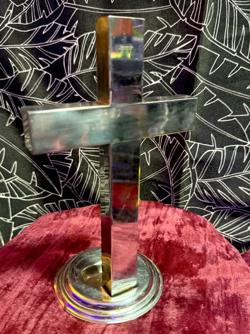 Vintage Standing Crucifix Chrome Holy Water Font Religious Decor